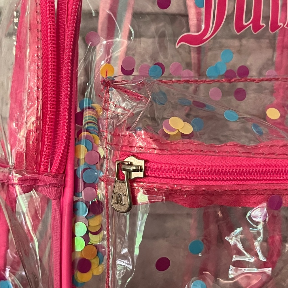 Juicy Couture Pink Mini Backpack Clear Vinyl Sequin Confetti - Picture 3 of 9